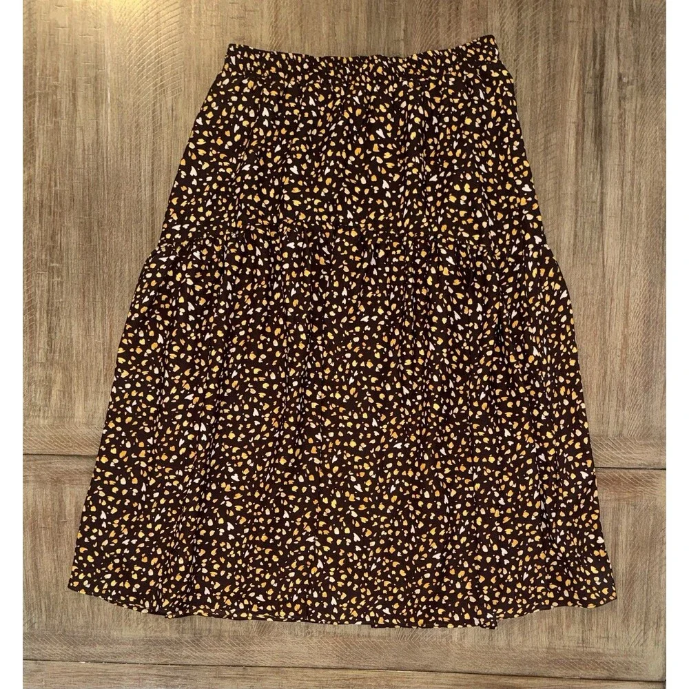 NWT Ann Taylor Brown Yellow Petal Print A Line Midi Long Skirt Women’s Medium M